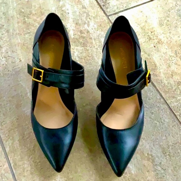 Nine West Shoes - Nine West Black Pointed Toe Mary Jane Heels with Gold Buckles